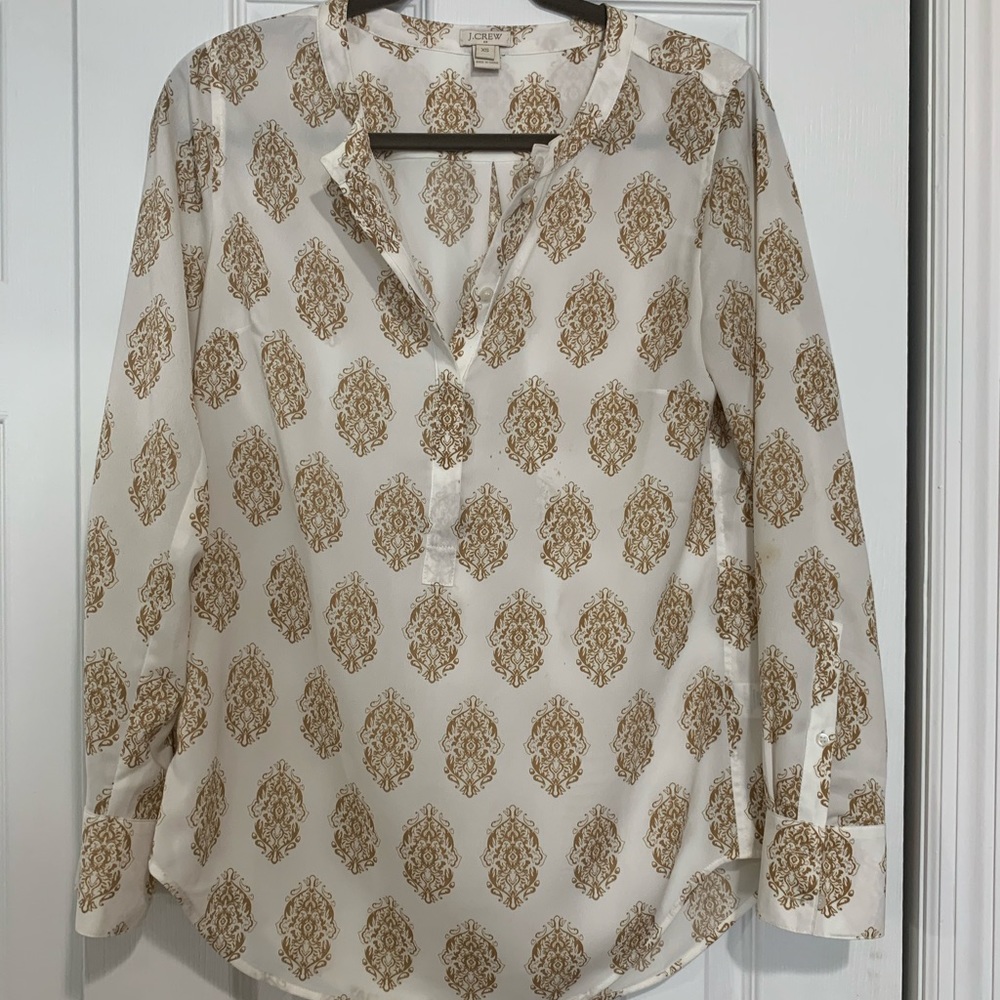 J.Crew white blouse with gold accents